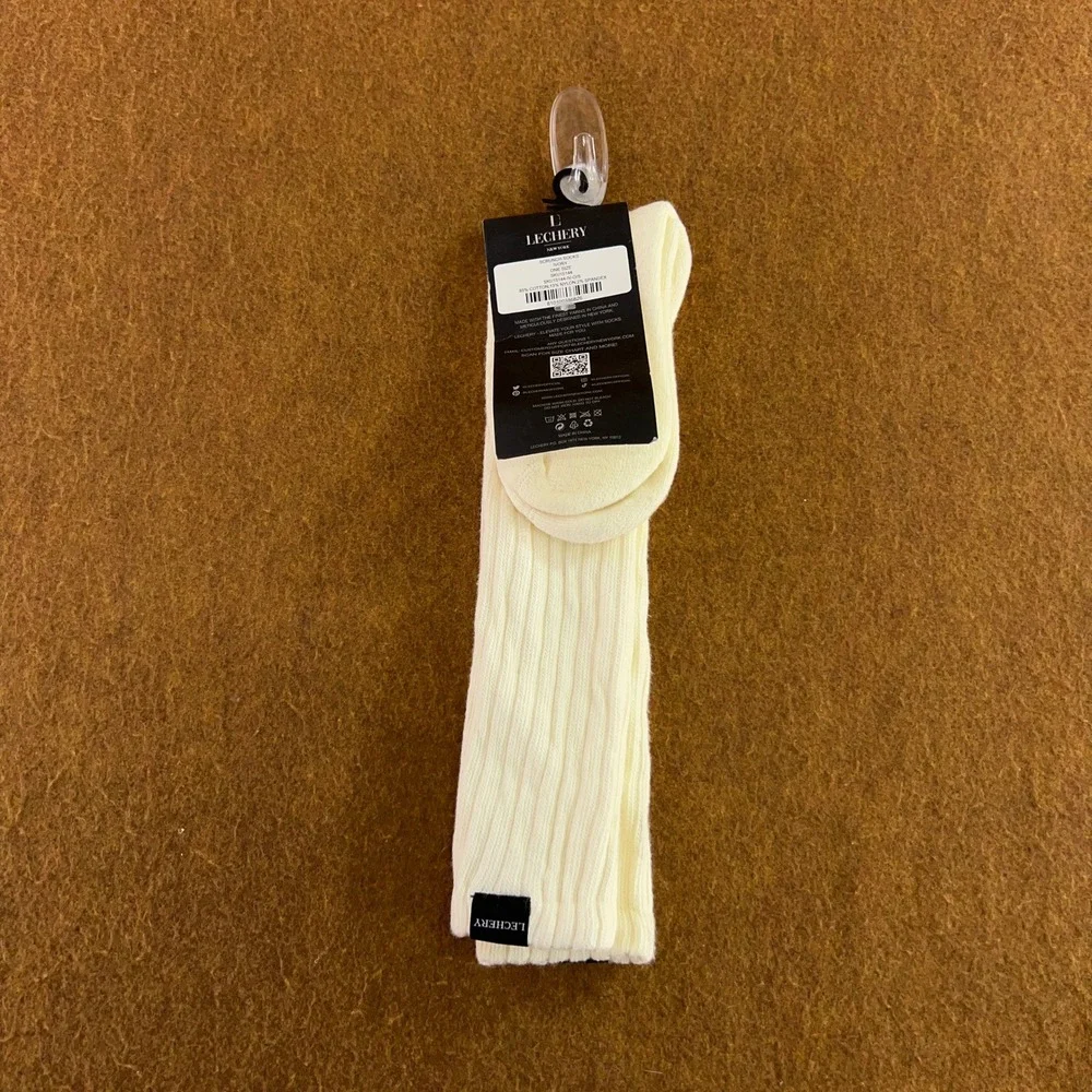 Lechery Women One Size Ivory Ribbed Knit Cotton Blend Slouch Scrunch Socks New